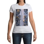 T-Shirt Femme Col Rond Forêt De Pins Sous La Neige Traversée Par Une Route Vue Aérienne Paysage 2