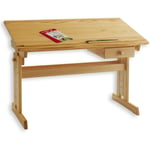 Bureau enfant écolier junior flexi table à dessin réglable en hauteur et pupitre inclinable avec 1tiroir en pin massif vernis nature - Naturel