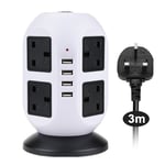 Tower Extension Lead 8 Socket +4 USB With Indicator & Surge Protection 3m long