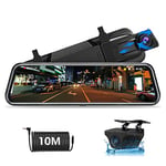 【Upgraded】Jansite 10" Mirror Dash Cam Full Touch Screen with Loop Recording, Dual Dash Cam Rear and Front Rear View Mirror Camera 1080P Streaming Media DVR 170° Wide Angle Night Vision with 10M Cable