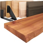 LAMO Manufaktur étagère murale en bois massif, irrégulier, étagère de rangement Basic, bois foncé / équerre noire 140cm, LW-01-A-004-140LS