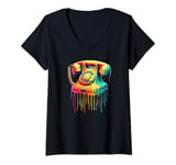 Womens Dripping Paint Art Vintage Telephone Landline Dial V-Neck T-Shirt