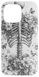 iPhone 14 Pro Max Skeleton Ribcage Anatomy with Flowers Butterflies Case