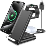 Chargeur Induction 3 en 1, Chargeur sans Fil pour iPhone 16 15 14 13 12 11 Pro Max Mini Plus/XS/8, Station de Charge pour Apple Watch Ultra 10 9 8 7 6 SE 5 4 3, Air-Pods Pro 3 2 avec 20W PD Chargeur