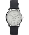 Timex Montre pour homme Easy Reader 35 mm - Bracelet en cuir noir, cadran blanc, boîtier argenté TW2W54300