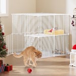 YITAHOME Cage pour Chat Extérieur/Interieur, Enclos pour Chat, Parc pour Chat à 2 Niveaux, Cage pour Chats avec Fil métallique Dense, Chenil en Métal pour Chats, Petits Animaux, Blanc, 71x71x71cm