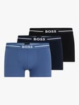 BOSS Organic Cotton Essential Logo Waistband Trunks, Pack of 3, Blue/Black