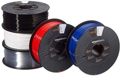 Amazon Basics Filament PETG pour imprimante 3D 1.75 mm, couleurs assorties, 1 kg par bobine, 5 pièces