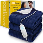 Cosi Home® Luxury Heated Throw in Navy Blue - Electric Blanket - Extra Large Heated Blanket, Machine Washable Fleece & Sherpa - Digital Remote, Timer and 10 Heat Settings - Double Size, 200 x 150 cm