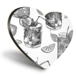 Heart MDF Coasters - BW - Lemon & Lime Drink Lemonade  #43885