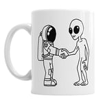 Astronaut Shaking Hands with Alien Grey NASA Spaceman Birthday Ceramic Mug