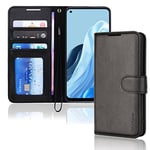 TECHGEAR Leather Wallet Case for Oppo Reno 8 Lite 5G, Flip Protective Case Cover with Wallet Card Holder, Stand & Wrist Strap - Black PU Leather with Magnetic Closure for Oppo Reno8 Lite 5G