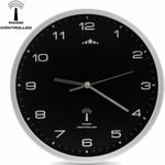 Monzana® Horloge murale radio pilotée à quartz silencieuse noir/argent ø 31cm trotteuse Changement d'heure automatique