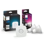 Philips Hue Starterkit White and Colour Ambience 2 Pack GU10 Bulbs and Bridge