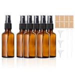 Flacon Spray Vide Verre 50ml, Lot de 6 flacons pulvérisateurs vides bouteilles en verre marron Kit avec entonnoir, pipettes et étiquettes pour Parfum,Huiles Essentielles