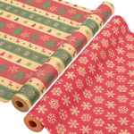 AhfuLife 2 Rouleau Kraft Papier Cadeau Noël, 43cm×15m Recyclable Papier Emballage Cadeaux Noel avec Motifs Fins pour Enfant Emballage des Cadeaux, Décor de Noël (G : Arbre de Noël/Flocon de Neige)