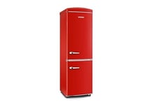 SEVERIN Réfrigérateur Congélateur combiné Total NoFrost, Pose libre, Largeur 60 cm, 315 L, Classe E, Veggibox inclus, Rétro, Rouge, RKG 8997