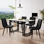 Okwish - Table à manger noire 120x70 cm avec 4 chaises, ensemble de table à manger de cuisine moderne, chaises de salle à manger en velours noir,