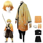 Halloweenfest Demon Slayer Agatsuma Zenitsu Cosplay Party Kostym Outfits Anime Set Gåvor Outfits with Wig S