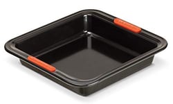 Le Creuset Moule à Manqué Carré Anti-Adhérent 23 x 23 x 5 cm, Résistant au Levain, en Acier Siliconé, Anthracite/Orange, 94100929000000