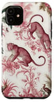 iPhone 11 French Pink Toile Chinoiserie with Flowers, Leopards Case