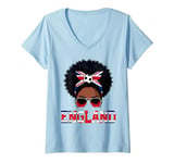 Womens England black women messy bun soccer V-Neck T-Shirt