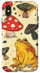 Coque pour iPhone X/XS Jaune Paisley Cottagecore Grenouille et champignon Art vintage