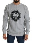 Dolce & Gabbana Pull Gris Couronne King Imprimé Coton Pull IT44/ US34/ XS