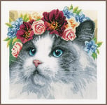 Vervaco Point De Croix Compté Kit Tableau Complet Set RAGDOLL COURONNE DE FLEURS De Broderie Loisir Créatif Maison Decoration Cadeau DIY ca. 29 x 29 cm Counted Cross Stitch Embroidery