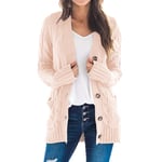 Dam Cardigan Tröjor Höst Vinter Ren Färg Twist Stickad Snygg Casual Dam Långärmad Knapp Cardigan Rosa S