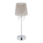 Relaxdays 10029521 Lampe de table cristal, Abat-jour en organza, pied rond, veilleuse, HxD 41 x 14,5 cm, gris/argenté, fer, tissu, plastique, 1 élément