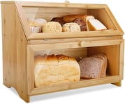 Leader Accessories Double Decker Bamboo Bread Bin 2-Layer Bread Box Large Bread