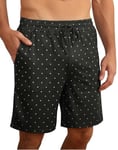 Demegimi Short Pyjama Homme Homme Coton Pantalon Shorts avec Poches Bermuda Court Bas de Pyjama Homme de Nuit Élastique Ajustable Pyjama Short à Motif(Noir,XL)