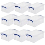 9 x Plastic Storage Box 9L Really Useful Office Lidded Clear Home Container 9C