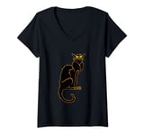 Womens Le Chat Noir The Black Cat Tee Art Nouveau Vintage T-Shirt V-Neck T-Shirt