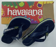 Childs Havaianas Brasil Logo Navey Blue flip flops UK 8-8.5 EU 25/26 L3