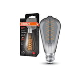 OSRAM Lampe LED Vintage 1906 avec teinte fumée, 7,8W, 360lm, forme Edison avec 64 mm de diamètre et socket E27, couleur de lumière blanche chaude, filament en spirale, dimmable de durée de vie