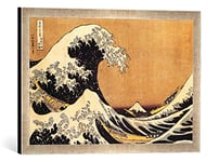 'Encadré Image de Katsushika Hokusai "The Great Wave of Kanagawa, from the series' 36 Views of Mt. Fuji 'pub. by Nishi Mura eijudo, d'art dans le cadre de haute qualité Photos fait main, 60 x 40 cm, argent Raya