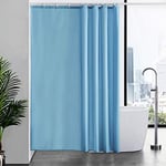 Furlinic Rideau de Douche Bleu Claire Tissu Anti Moisissure en Polyester Lavable en Machine Long Rideaux de Bain Imperméable Lesté pour Baignoire avec 12 Anneaux 180x210cm