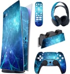 Kit De Autocollants Skin Decal Pour Ps5 Sticker Vinyle Pour Ps5 Console&manette&station De Charge&casque&télécommande Média-Édition Numérique-Nébuleuse Bleue