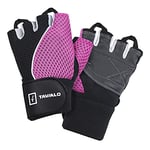 TAVIALO Gants Fitness Femmes pour Musculation, Taille S (13-16 cm), Couleurs Rose, Noir, Blanc, Gym Crossfit, Vélo Sport. Paume en Cuir, Dos Respirant