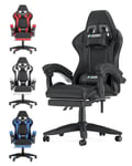 bigzzia Chaise Gaming,Ergonomique PU Cuir Chaise Bureau,Hauteur Réglable,avec Lombaire&Appui-Tête Appui,Dossier Inclinable à 155°,Fauteuil Gaming Adultes Enfants (Noir, avec Repose-Pieds)