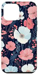 iPhone 12 Pro Max Boho Navy Blue and Pink Floral Botanical Pattern Flower Art Case