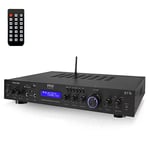 Pyle Ampli Bluetooth 5 Canaux à Montage en Rack, Amplificateur de Haut-Parleur Home Cinéma, Streaming Bluetooth sans Fil, MP3/USB/SD/AUX/Radio FM, 200 Watts avec Écran LCD ID3 Numérique, Noir