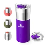 SANTECO Travel Coffee Mug 17oz, Insulated Coffee Cups with Flip Lid, Stainless Steel Coffee Mugs Spill Proof, Double Wall Vacuum Tumbler, Reusable to Go Mug for Hot/Ice Coffee Tea, Purple