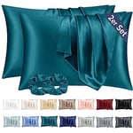 Vielit 2 Pack Satin Pillowcase for Hair and Skin,Soft as Silk Pillowcases for Hair and Skin,Easier Care than Silk Pillow Case Teel Pillowcases for 40x60cm Pillow Envelope & 2 Scrunchies