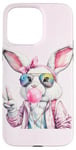 Coque pour iPhone 15 Pro Max Lunettes de soleil aviateur lapin de Pâques mignon Bubblegum Peace Sign