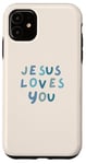 Coque pour iPhone 11 Jésus t'aime, jolie foi chrétienne bleue sur fond beige