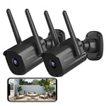 Septekon Security Camera Outdoor CCTV Camera Wireless 2 Pack, 2K Dual Antenna WiFi Home Surveillance Cameras with IP66 Waterproof, Night Vision, AI Motion Detection, 2-Way Audio, Black