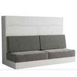 Armoire lit escamotable VERTIGO SOFA blanc canapé gris couchage 160*200 cm